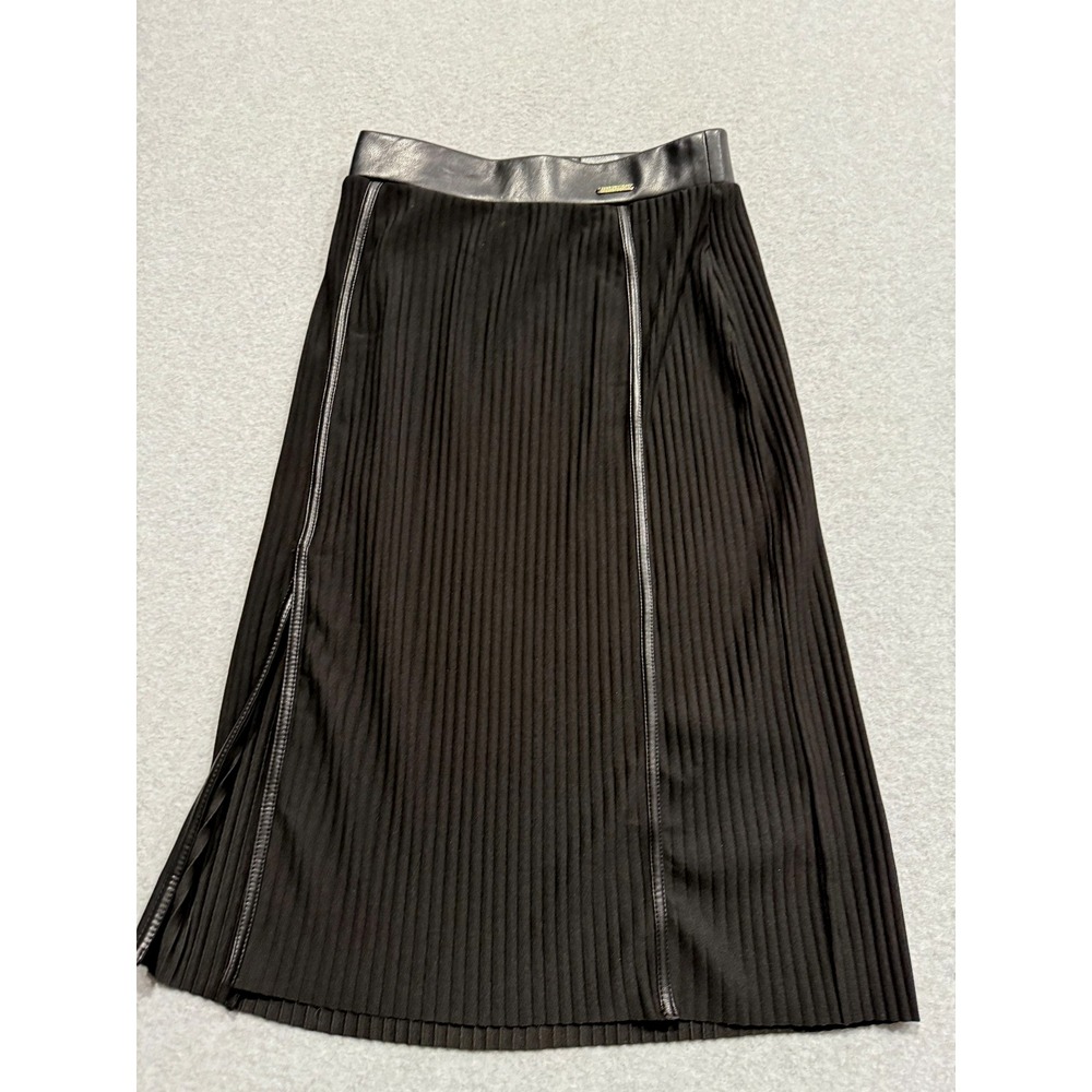 Marc New York Andrew Marc Size XS Black Accordion Faux Leather Detail Skirt
